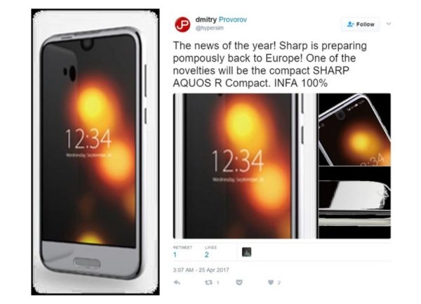 全面屏的夏普又回來了 夏普Aquos R Compact諜照曝光-鋒巢網