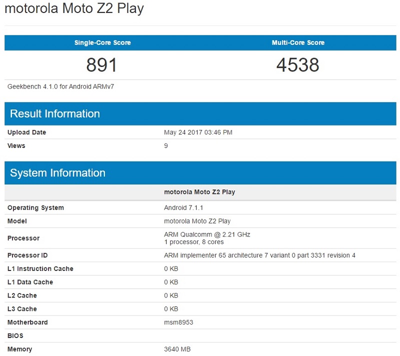 Moto Z2 Play亮相GeekBench 驍龍626配4GB定位中端-鋒巢網(wǎng)