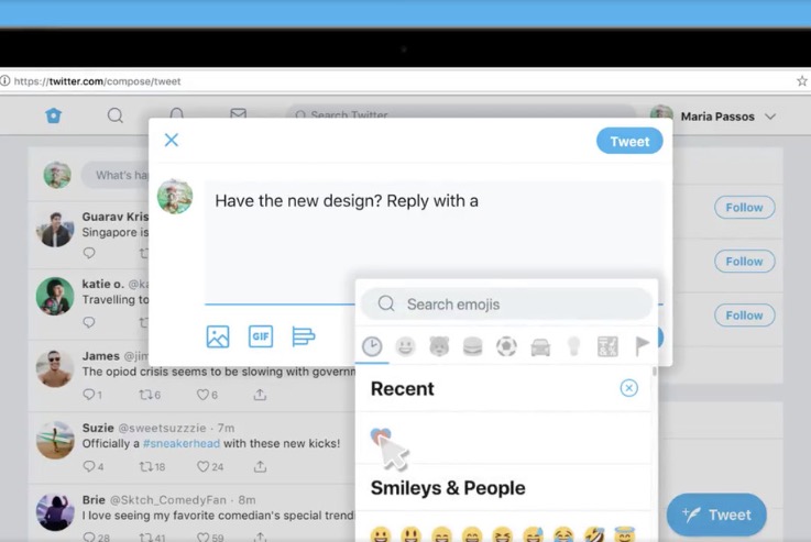 Twitter推出了一個新的網絡界面包括一個表情符號按鈕-鋒巢網