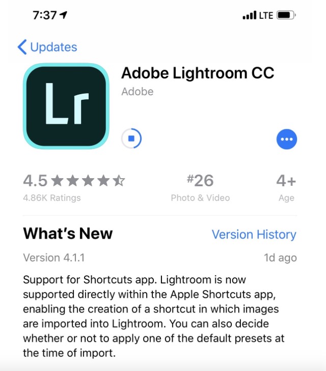 Adobe Lightroom CC為iOS添加了蘋果的快捷方式-鋒巢網